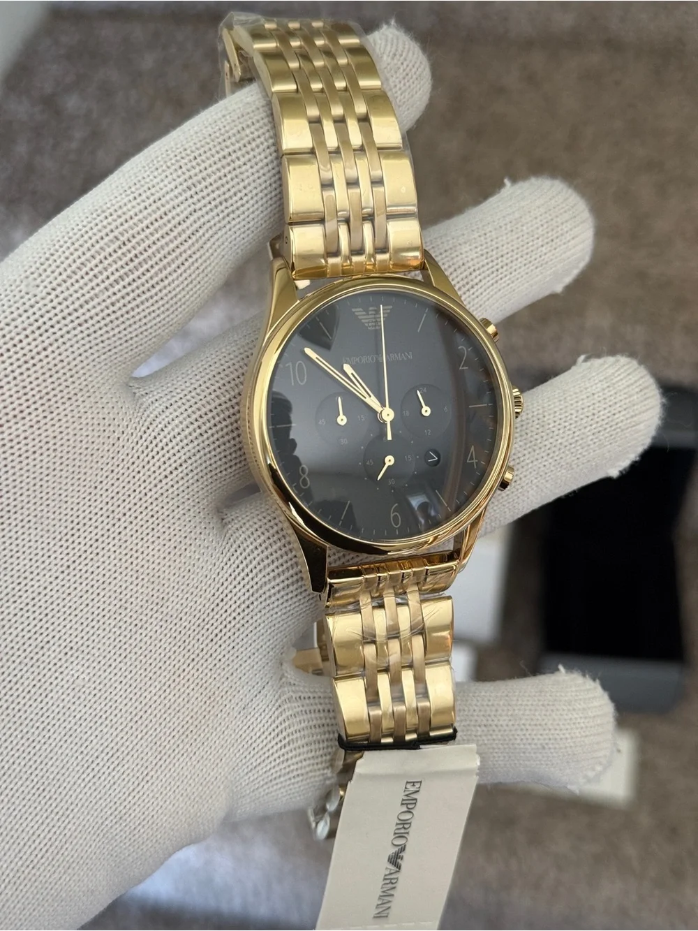 Emporio Armani men’s classic Gold-Tone Watch with Black Dial